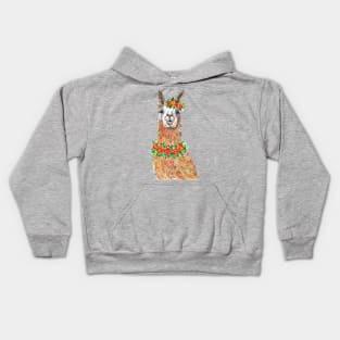 Cute Alpaca, Llama with flowers Kids Hoodie